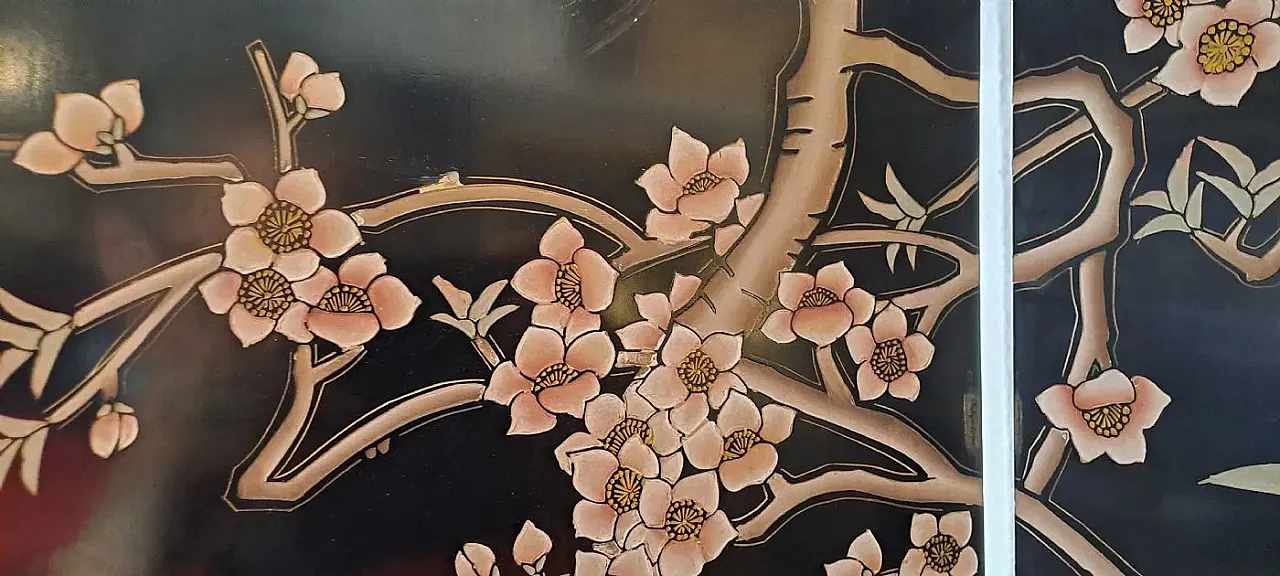 Paravento a quattro ante in legno laccato nero, anni '50 5