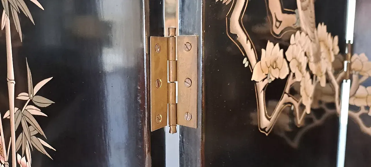 Paravento a quattro ante in legno laccato nero, anni '50 7