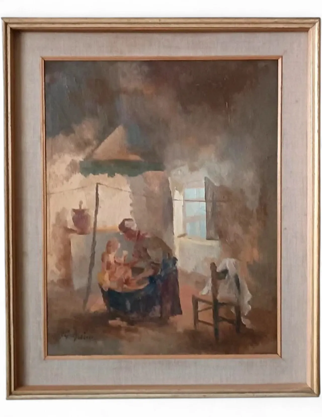 Interno, dipinto a olio su tavola di Guido Guidi, anni '50 10