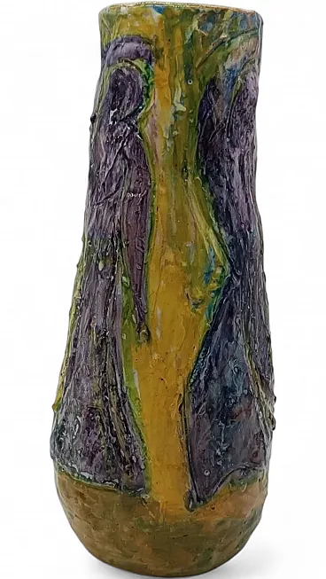 Vaso in maiolica d'arte figurativa di Agostino Pastene, anni '50