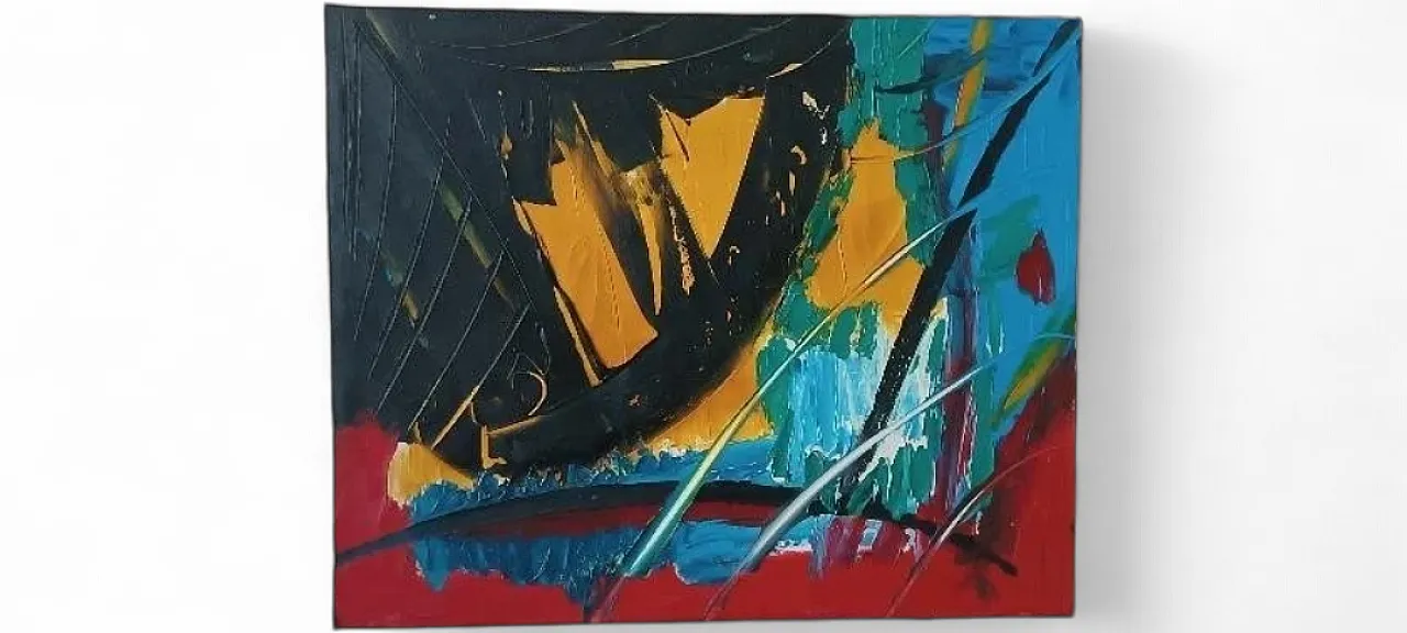 Dipinto astratto ad olio su tela di Simone Ciani, fine '900 9