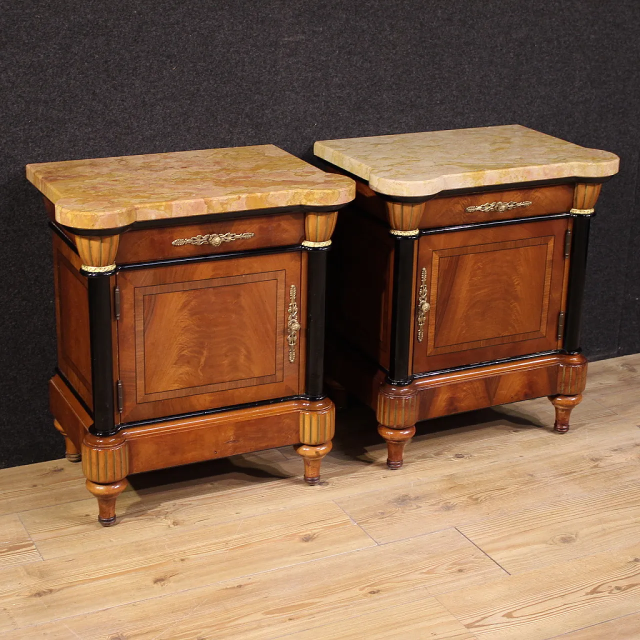 Pair of Italian bedside tables marble top, 20th century 1