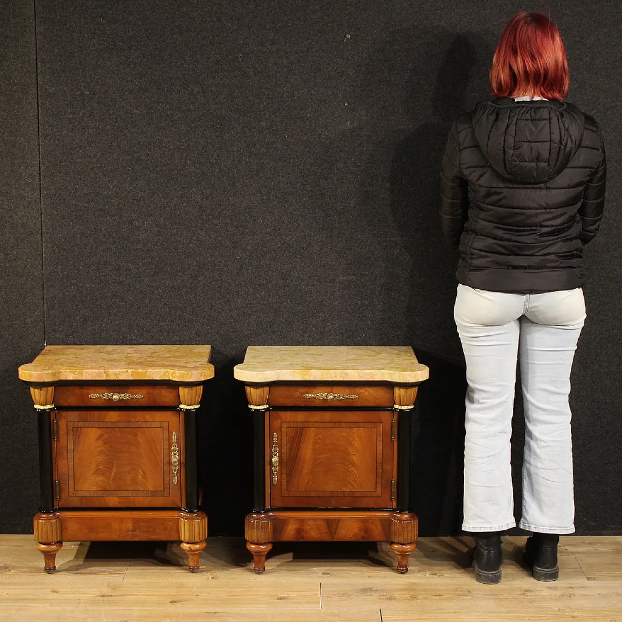 Pair of Italian bedside tables marble top, 20th century 2