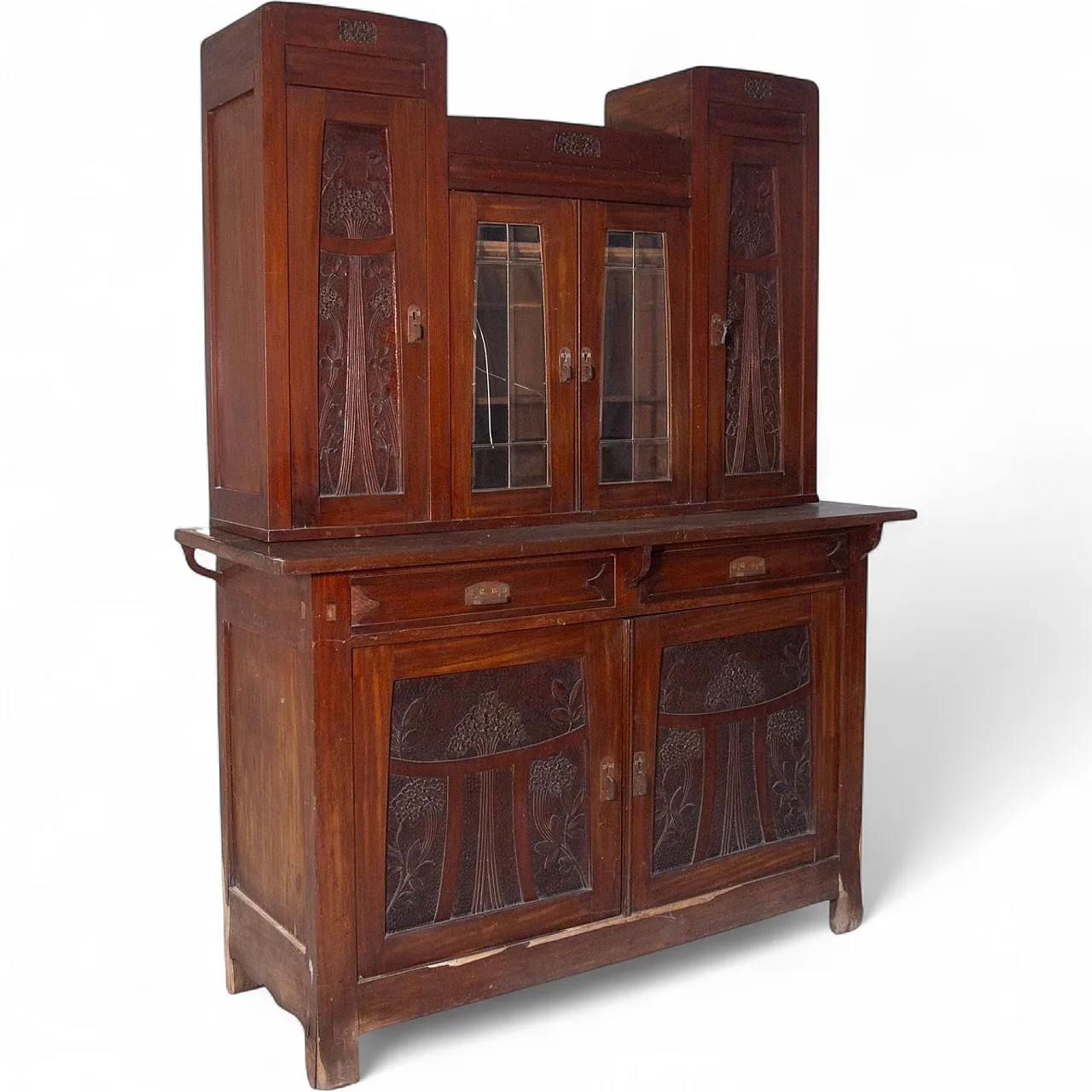 Art Nouveau period buffet cabinet with glass doors, early 20th century 19