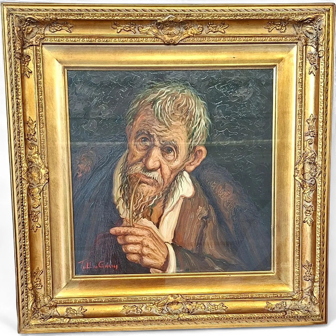 Old Man with a Pipe by Tullio Grassi, oil on canvas, 20th century 12