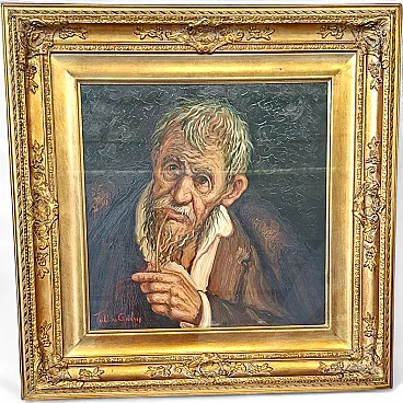 Old Man with a Pipe by Tullio Grassi, oil on canvas, 20th century