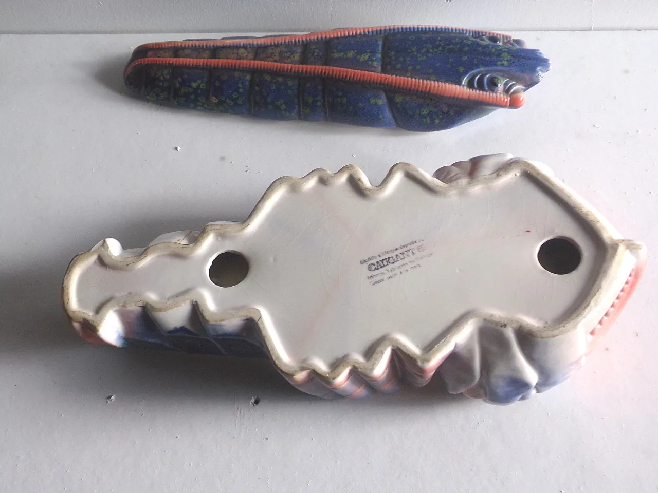 Rare Large Lobster Faience Terrine in Pink and Blue, 70s 3