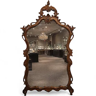 Rococo-style carved solid walnut mirror, 19th century