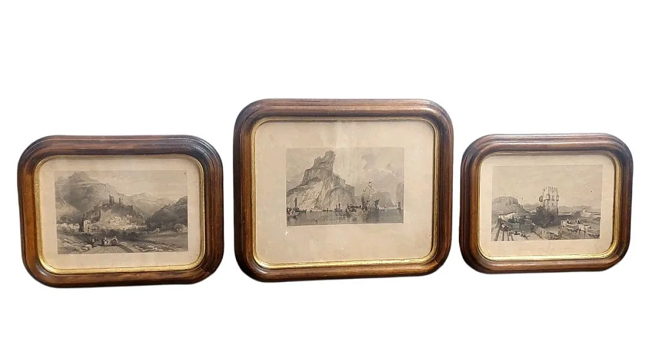 3 wood-framed engravings by Thomas Abriel Prior, 19th century 1