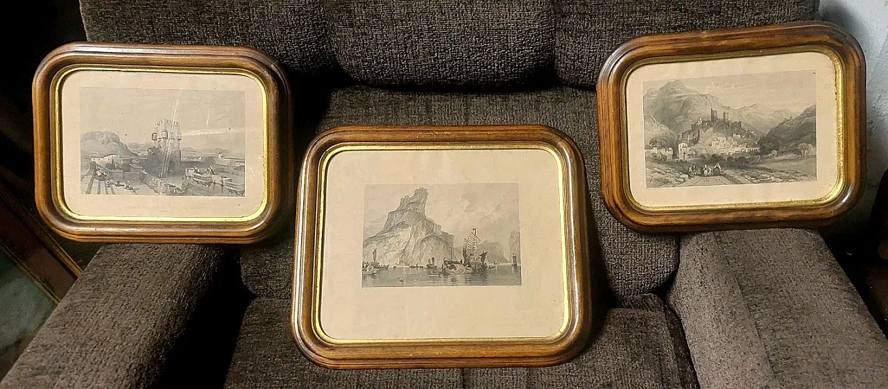 3 wood-framed engravings by Thomas Abriel Prior, 19th century 2