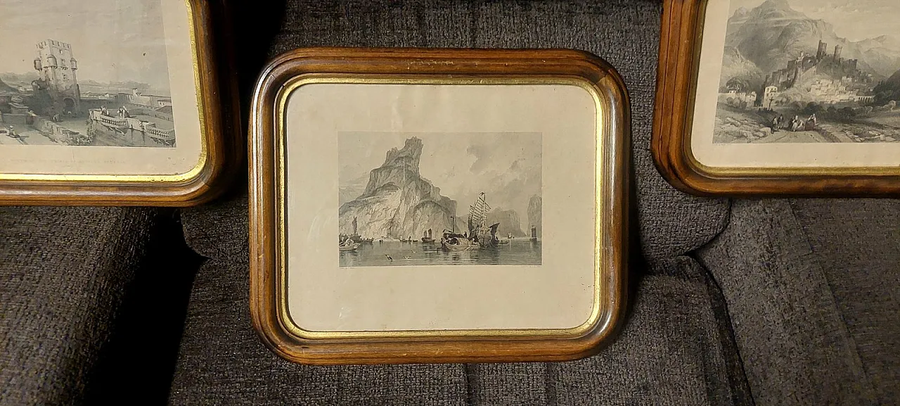 3 wood-framed engravings by Thomas Abriel Prior, 19th century 3