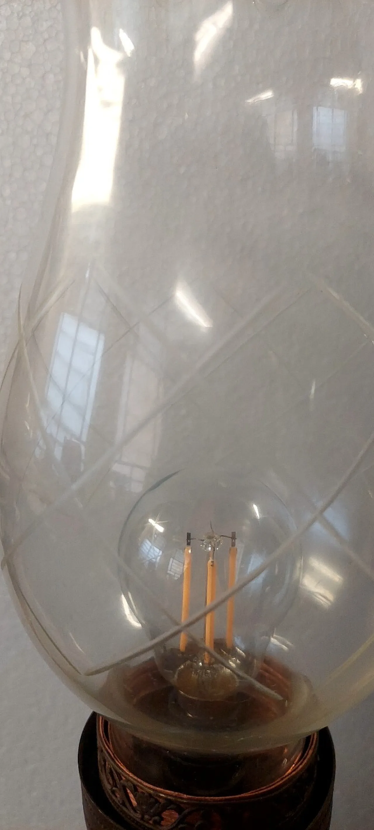 Lampada in ceramica, metallo e vetro lavorato, primo '900 4