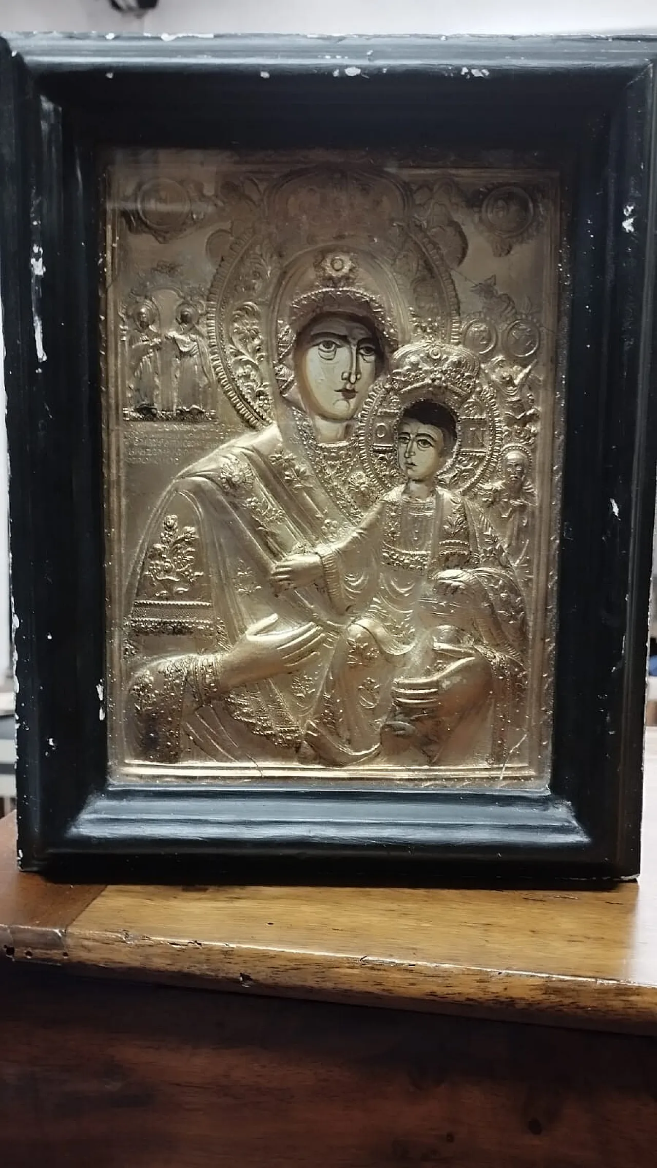 Russian icon painted gold frame, holy art, 20th century 2