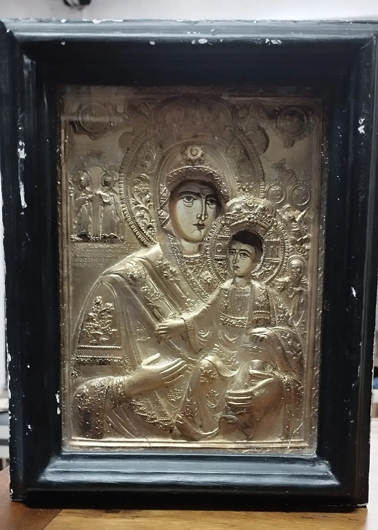 Russian icon painted gold frame, holy art, 20th century 4