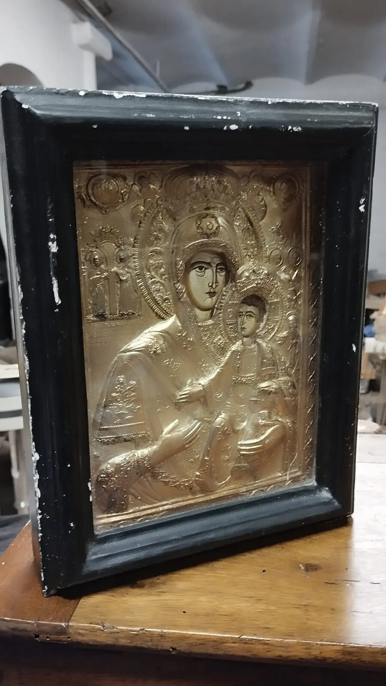 Russian icon painted gold frame, holy art, 20th century 10