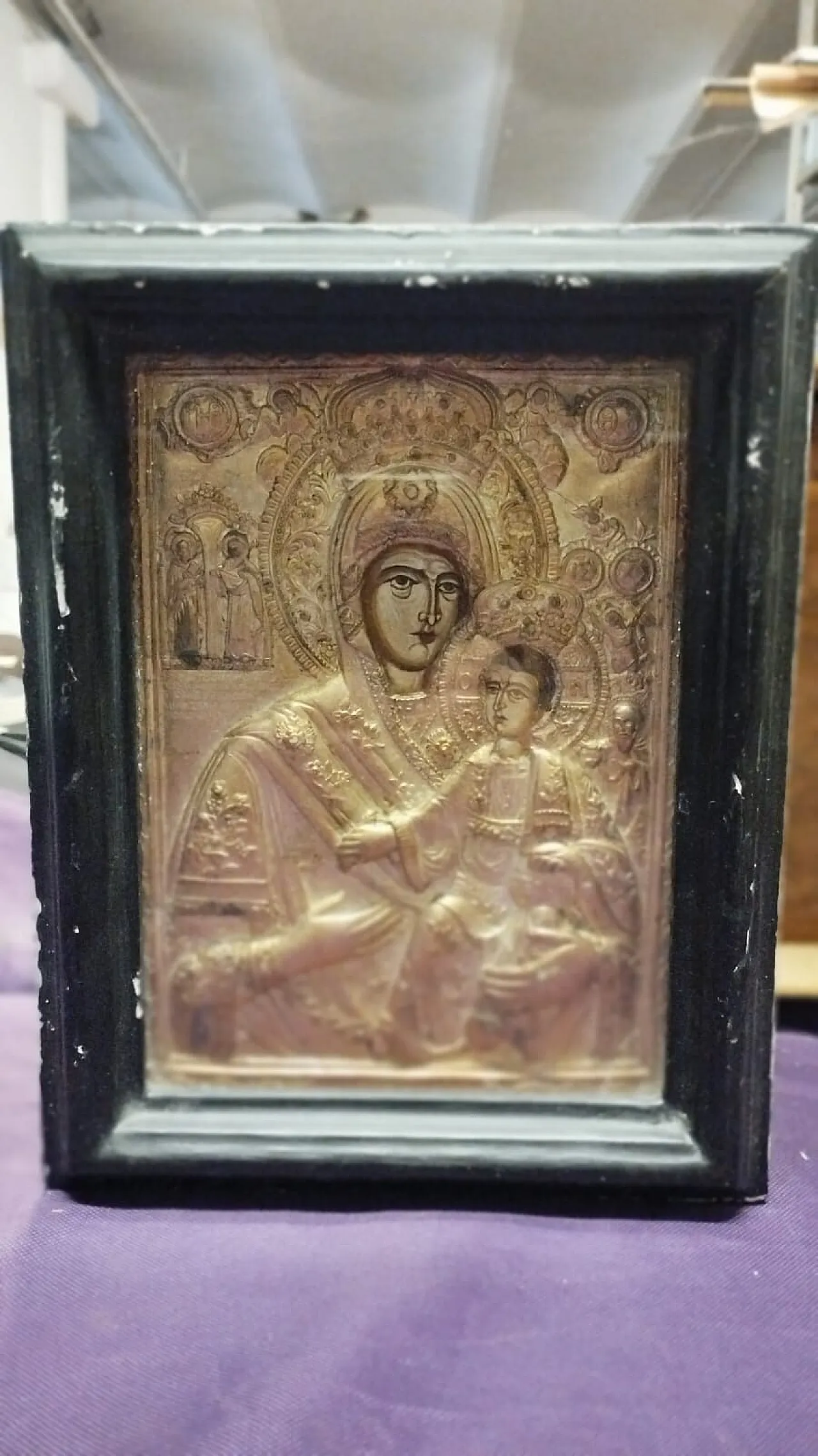 Russian icon painted gold frame, holy art, 20th century 11