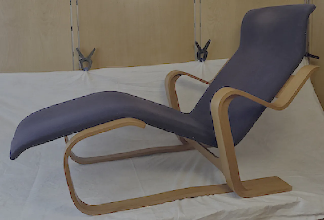 Chaise longue in curved wood, 70s 2