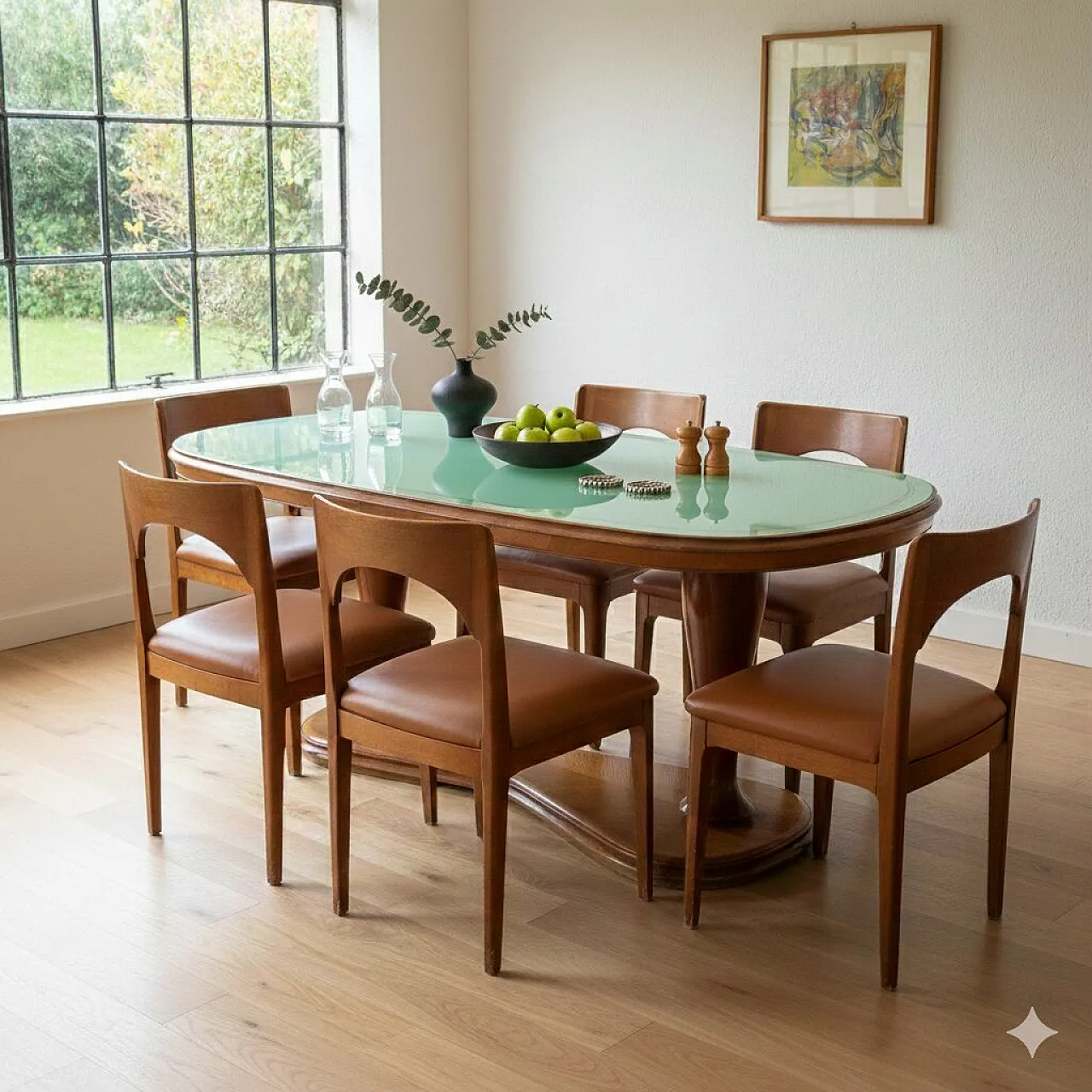 Table in solid beech wood and larch veneer, 1950s 2