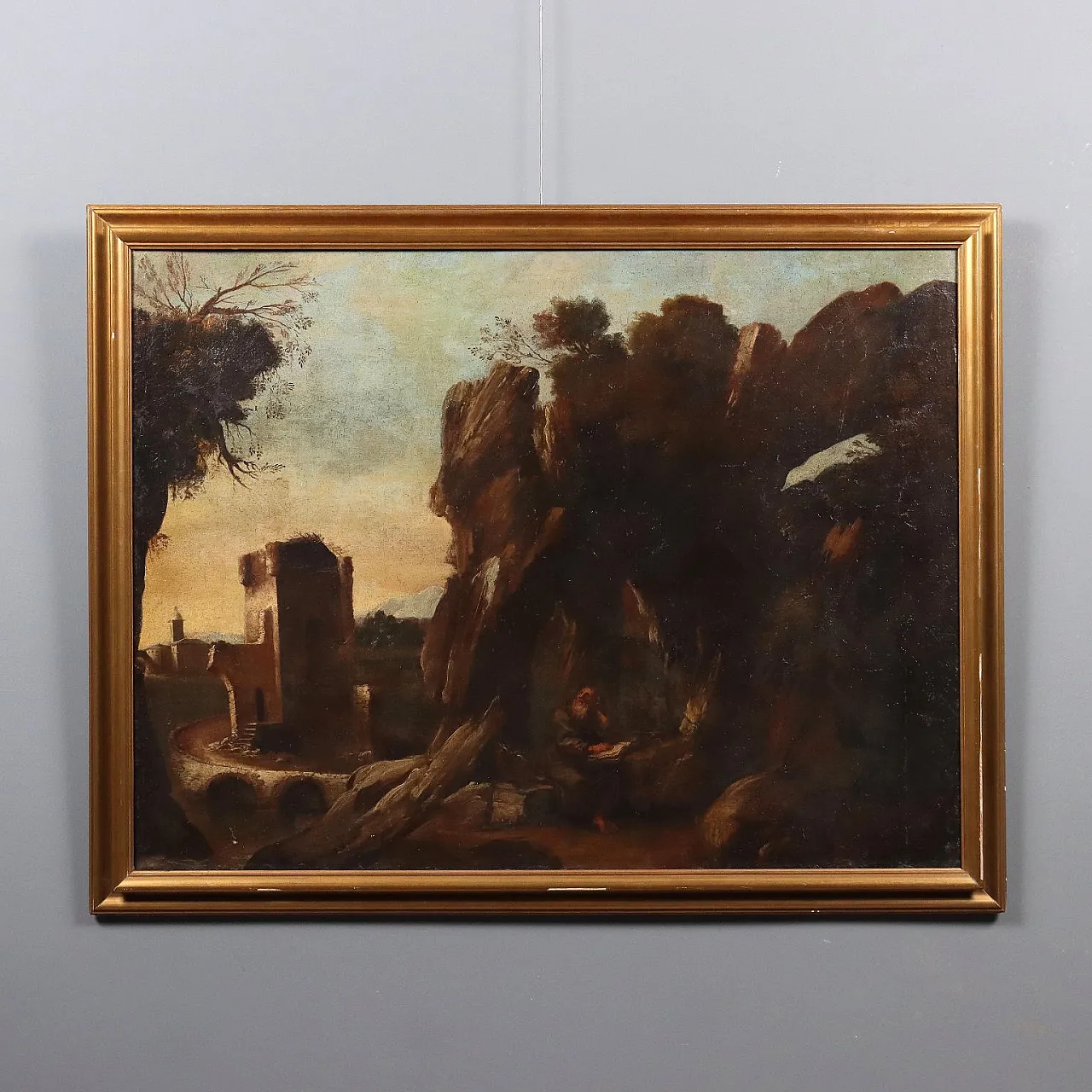 Paesaggio con Santo Eremita, olio su tela, '900 1