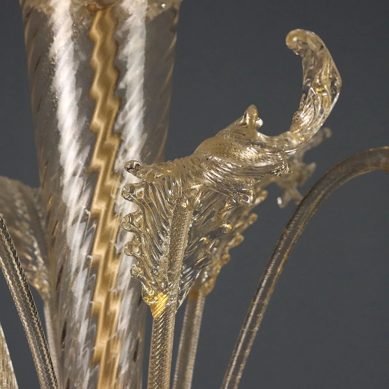 Lampadario in vetro soffiato con dorature, '900 9