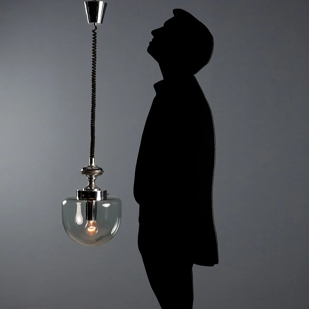 Lampada in metallo con diffusore in vetro, anni '70 2