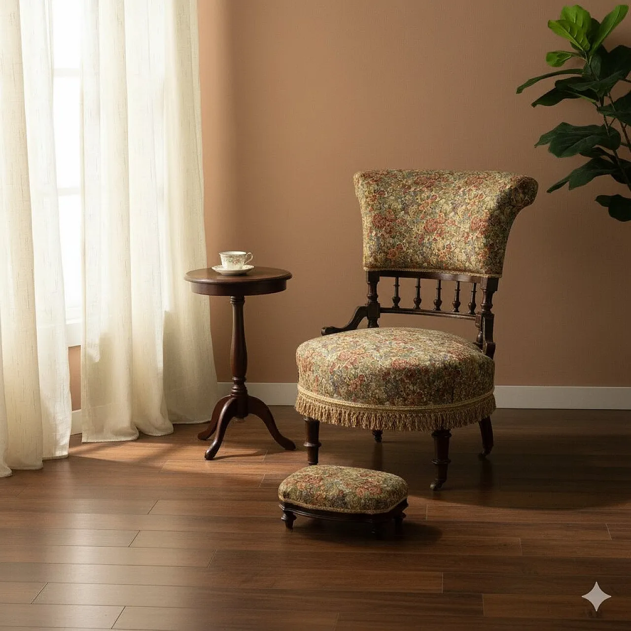 Poltrona con pouf, metà '800 2