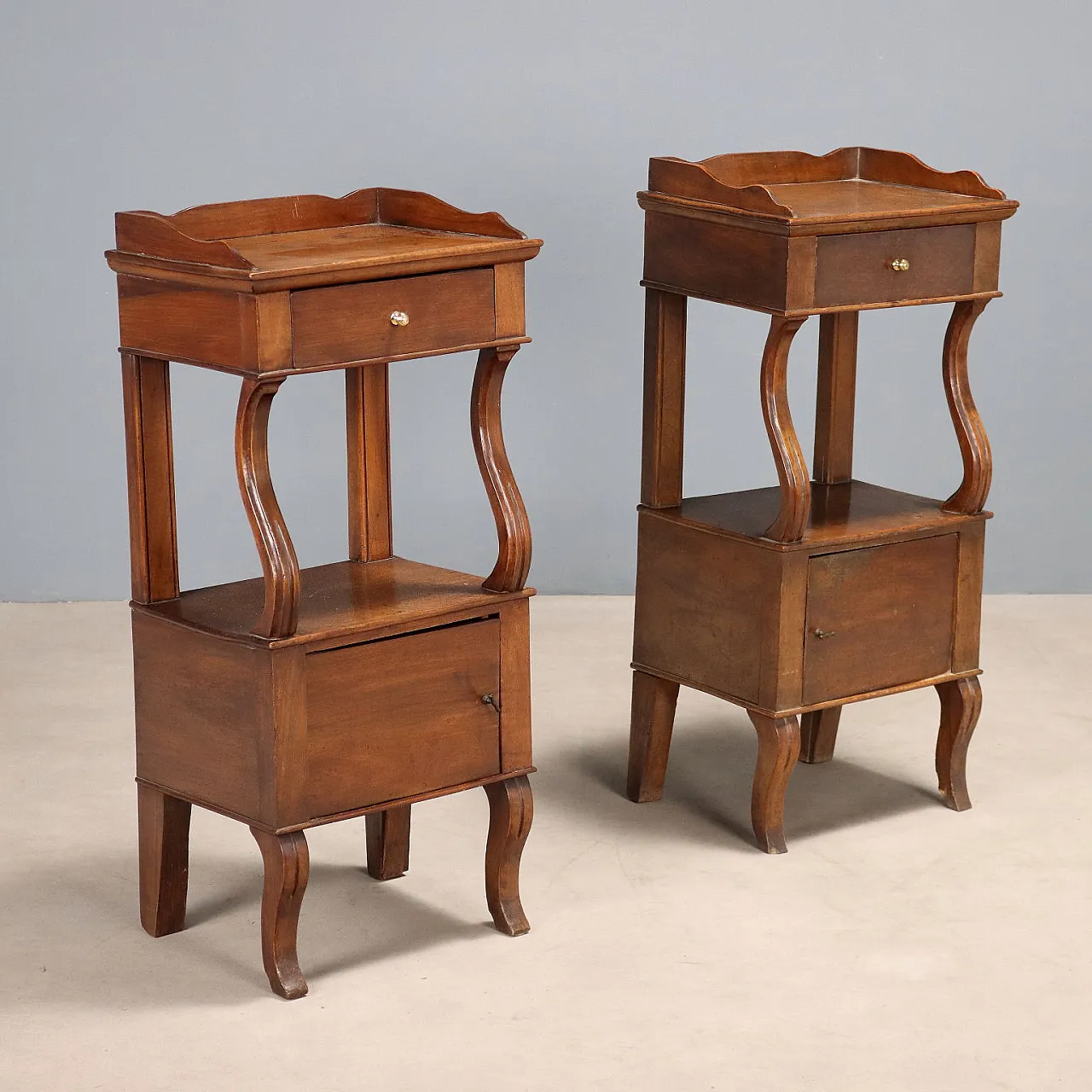 Pair of walnut bedside tables, mid-19th century 1