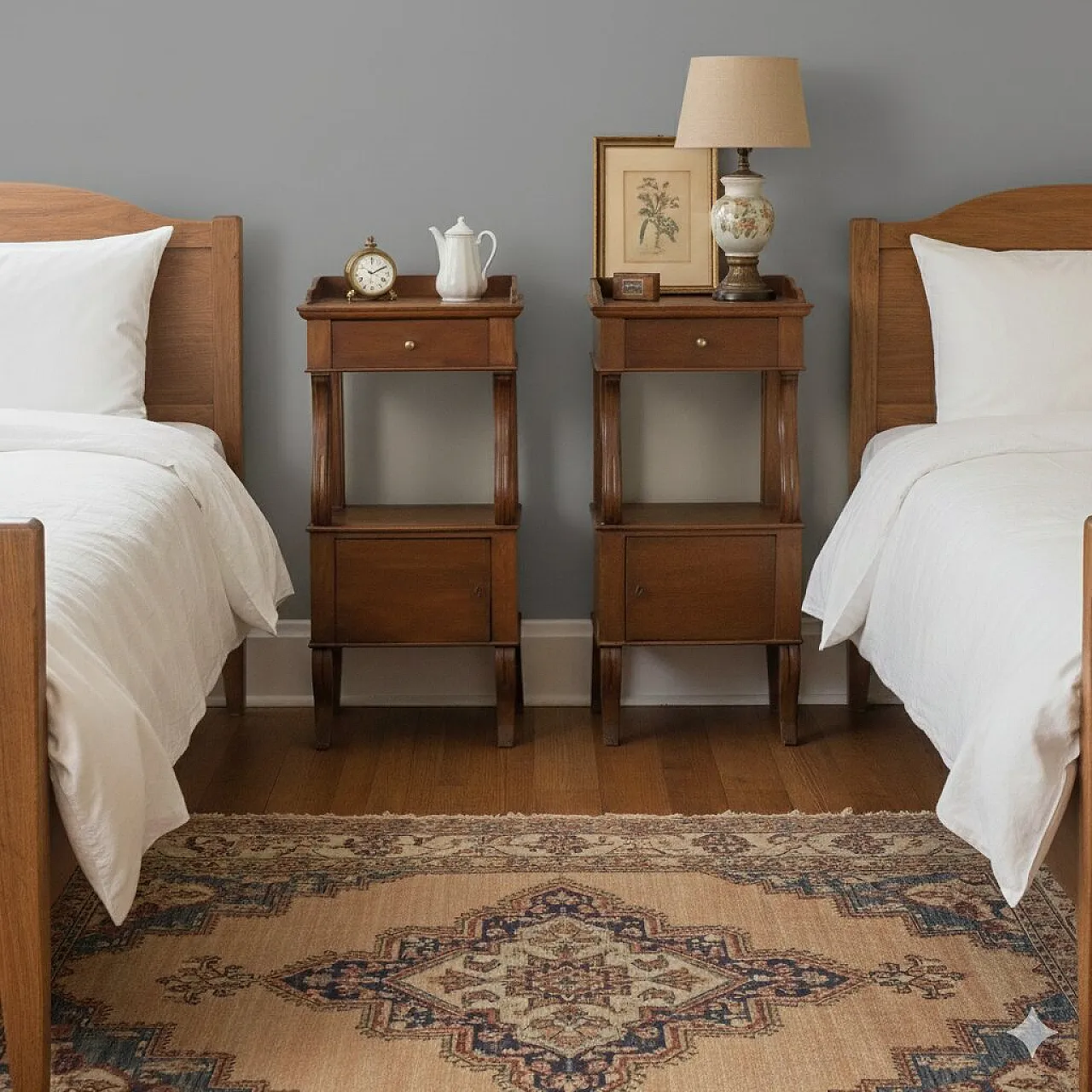 Pair of walnut bedside tables, mid-19th century 2