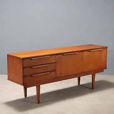 Credenza impiallacciata in teak con ante a ribalta e cassetti, '900