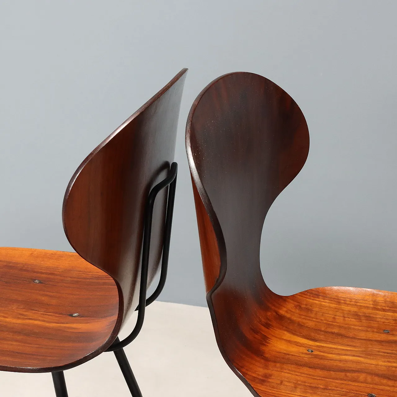 3 Chairs in plywood and metal, 1960s 5