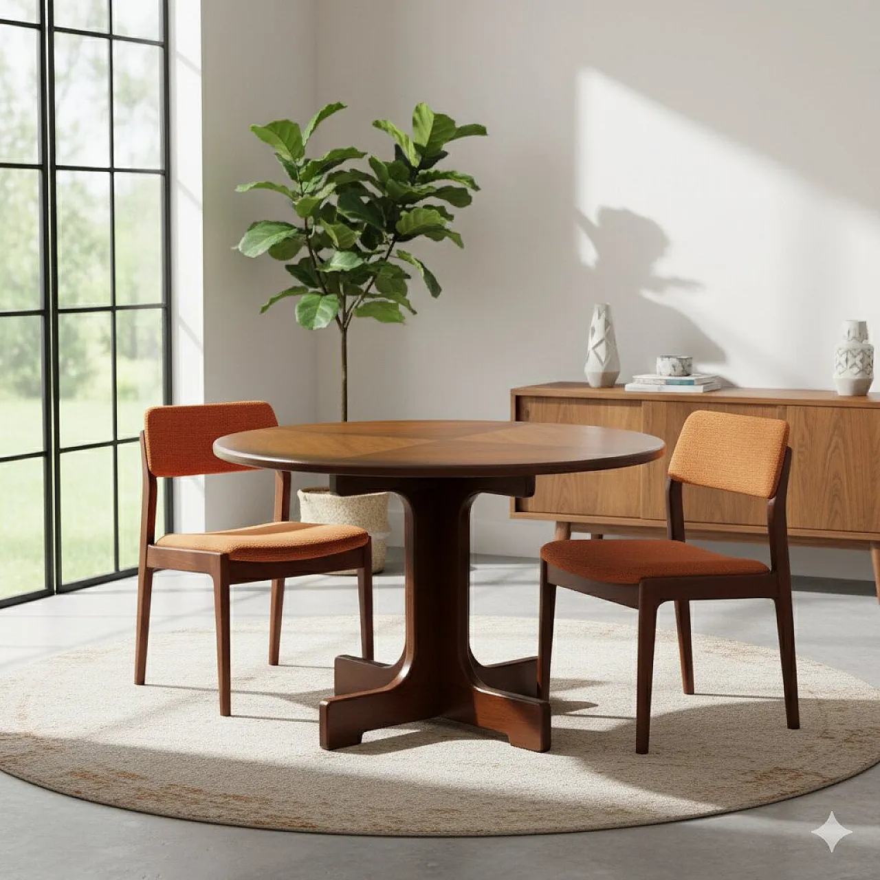 Tavolo tondo in legno, anni '60 2