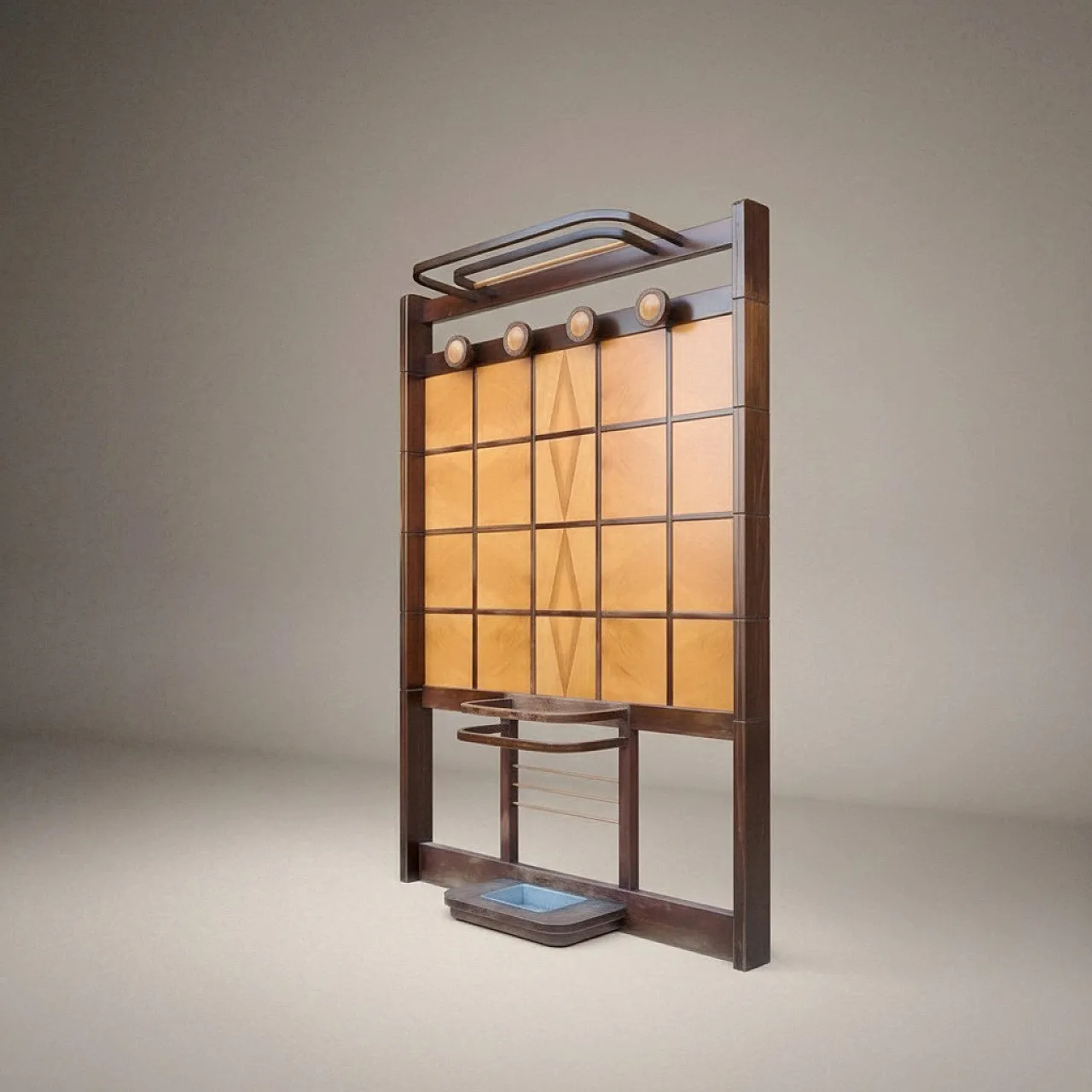 Art Deco wooden coat stand with umbrella stand and hatbox, 1930s 1