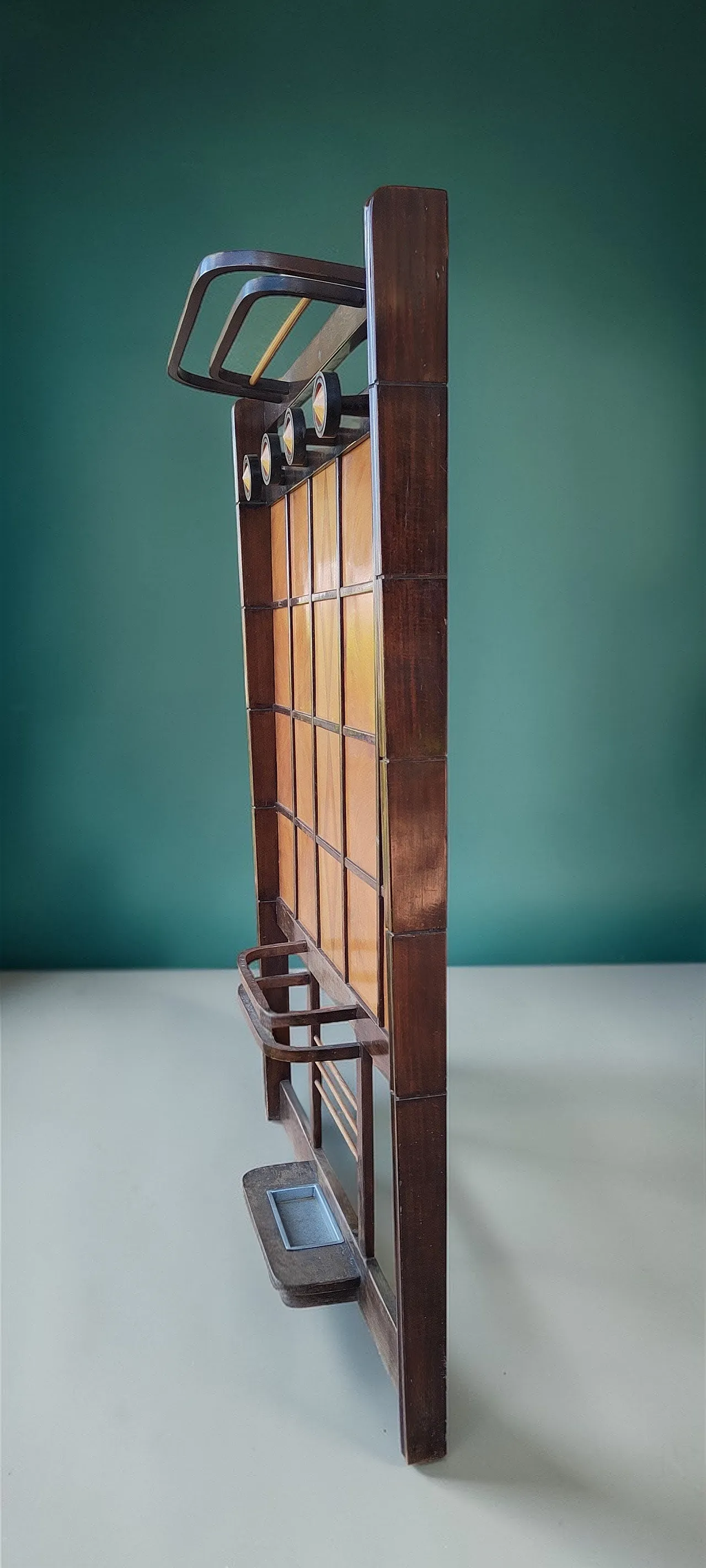 Art Deco wooden coat stand with umbrella stand and hatbox, 1930s 12
