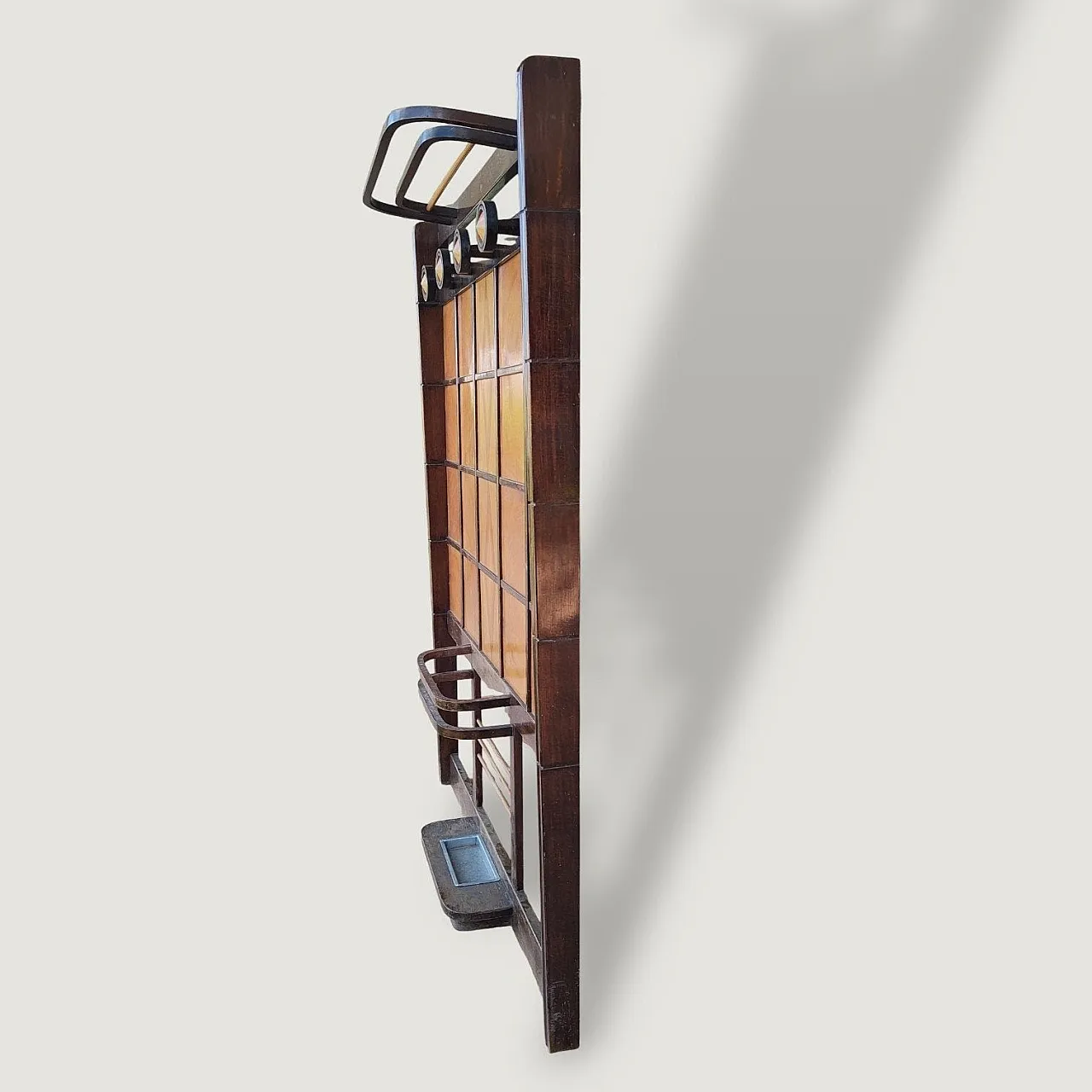 Art Deco wooden coat stand with umbrella stand and hatbox, 1930s 14