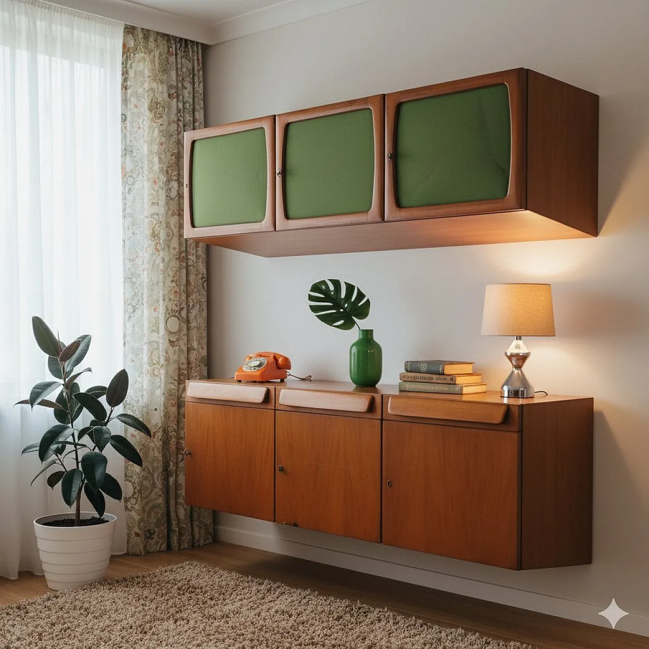 Coppia di mobili pensili in legno, anni '60 2