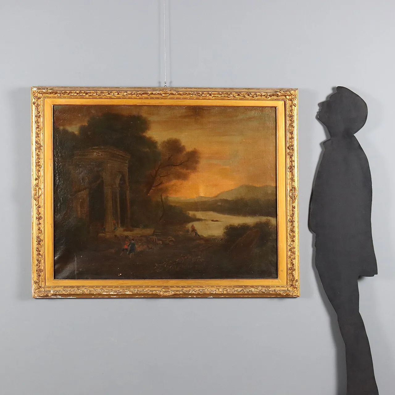 Paesaggio con figure e architettura, olio su tela, primo '900 2