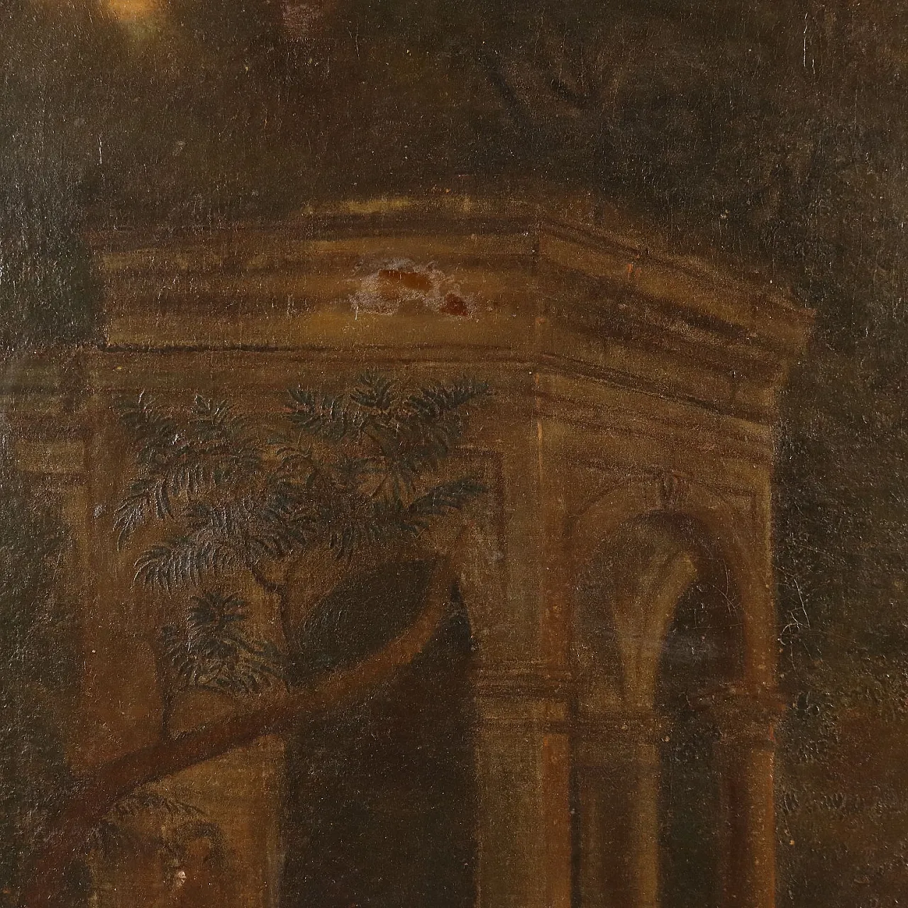 Paesaggio con figure e architettura, olio su tela, primo '900 7