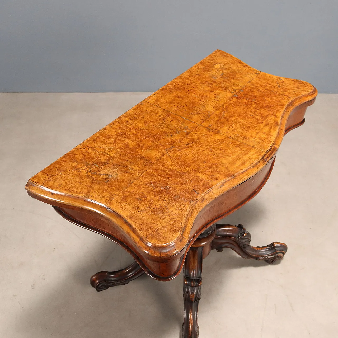 Tavolino da gioco in legno di noce, '800 4