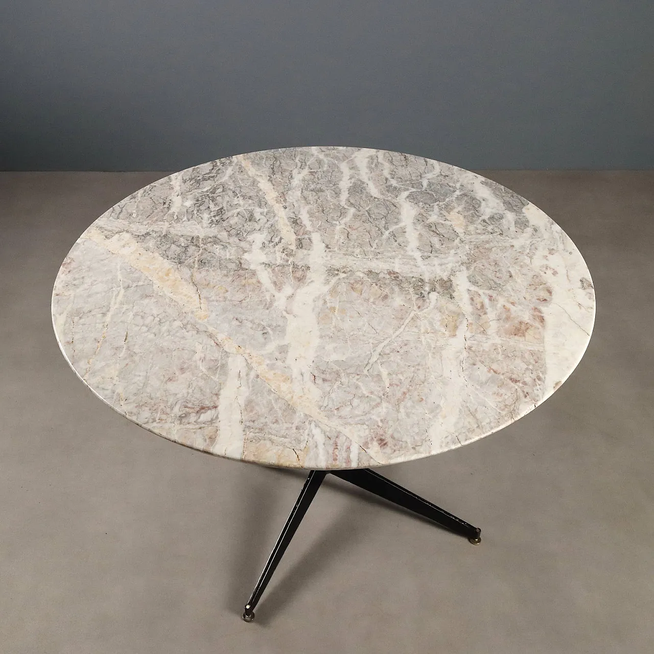 Tavolo in metallo smaltato, piedini in ottone e piano in marmo, '900 3