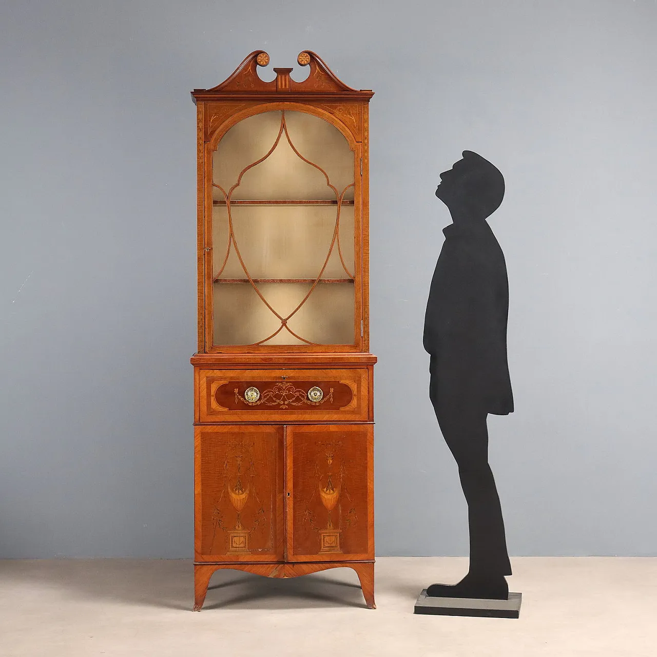 Libreria in mogano riccamente intarsiata, primo '900 3