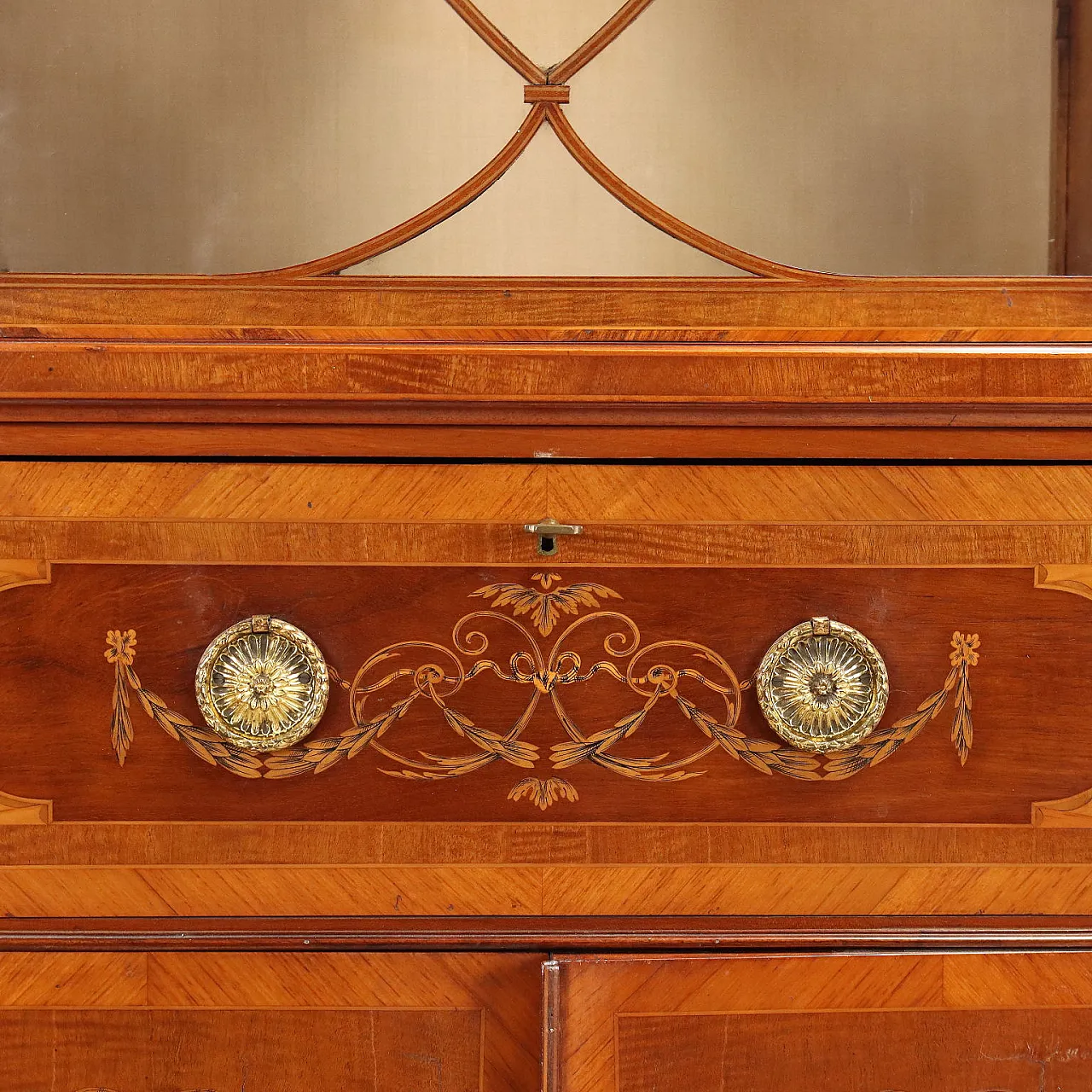 Libreria in mogano riccamente intarsiata, primo '900 9