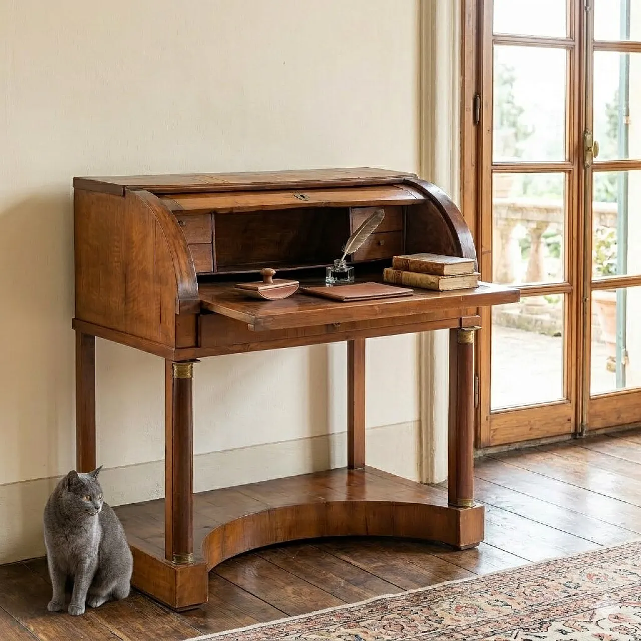 Scrivania Impero a rullo in noce, primo '800 2