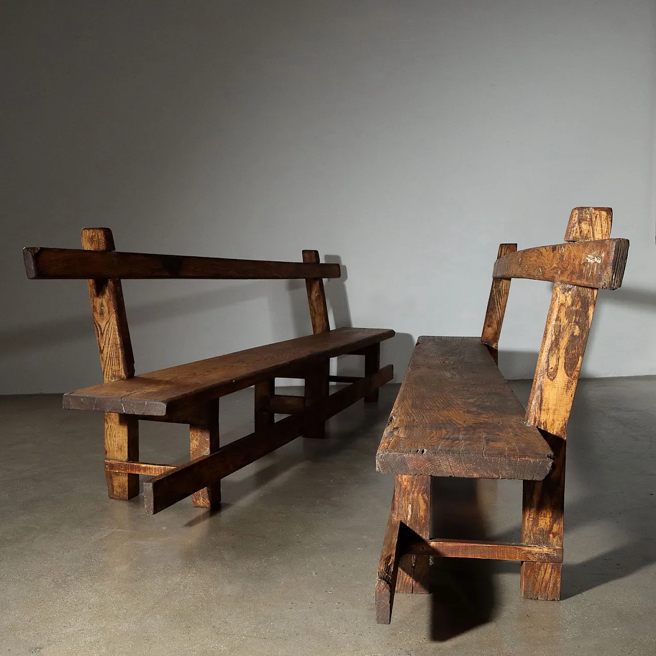 Pair of chestnut benches, early 20th century 1