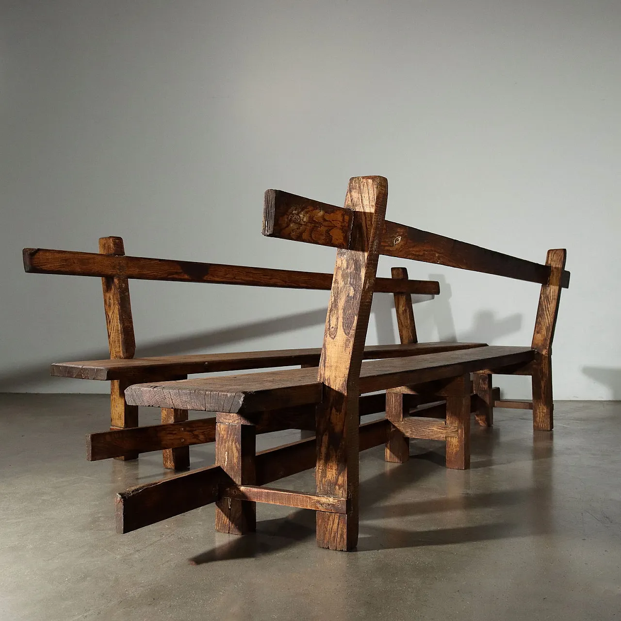 Pair of chestnut benches, early 20th century 10