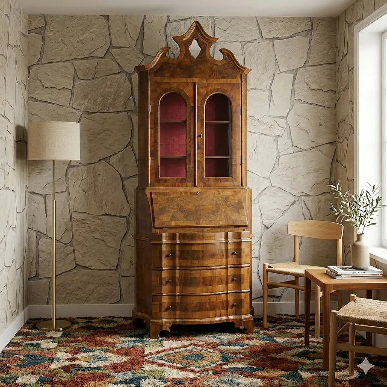 Trumeau in stile in noce e radica di noce, '900 2