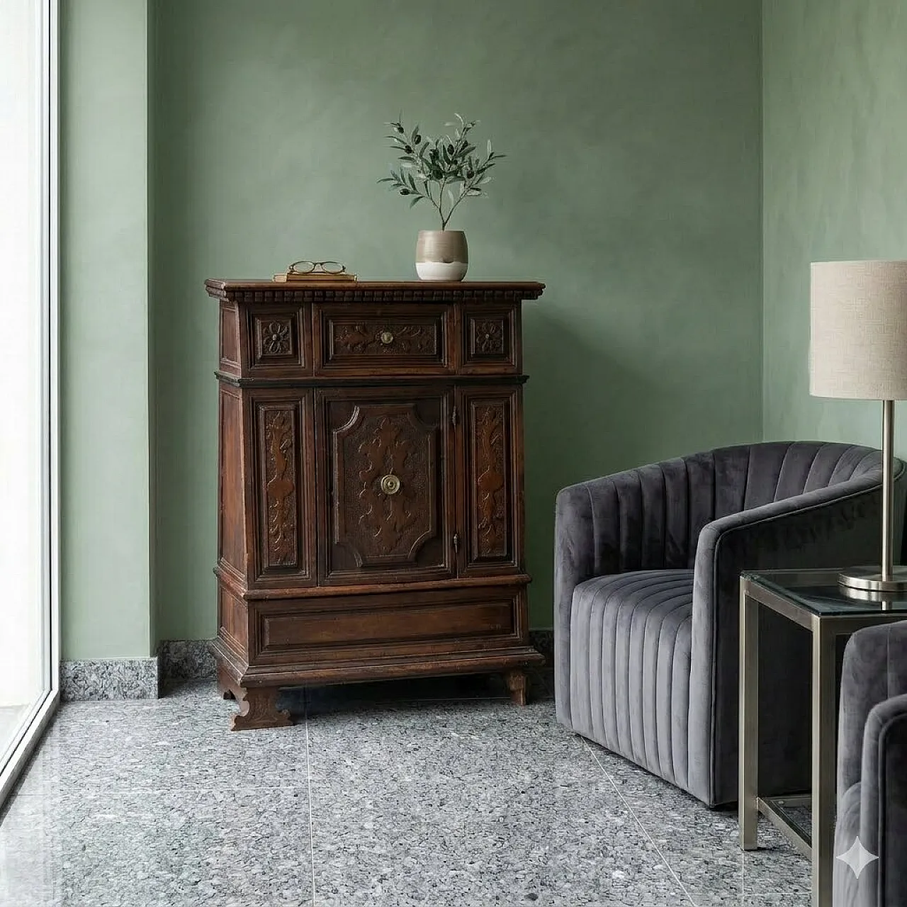 Comodino Barocco in noce, primo '700 2