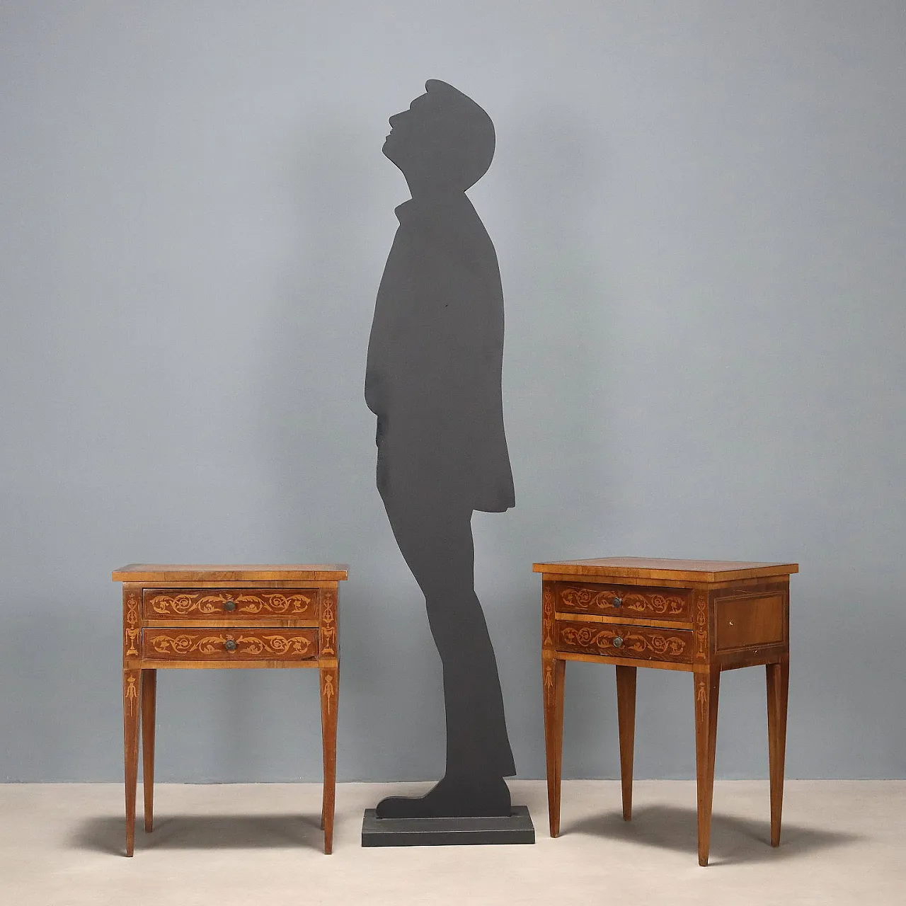 Pair of bedside tables in different woods, 20th century 2