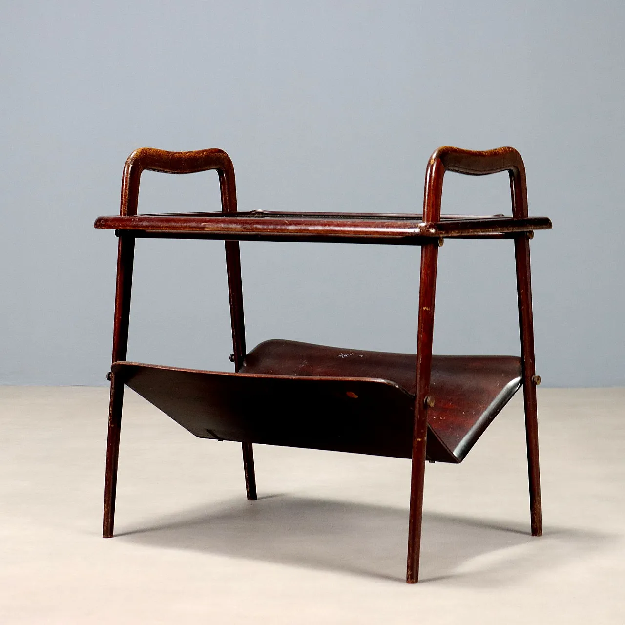 Magazine rack with removable tray in mahogany and glass, 20th century 9