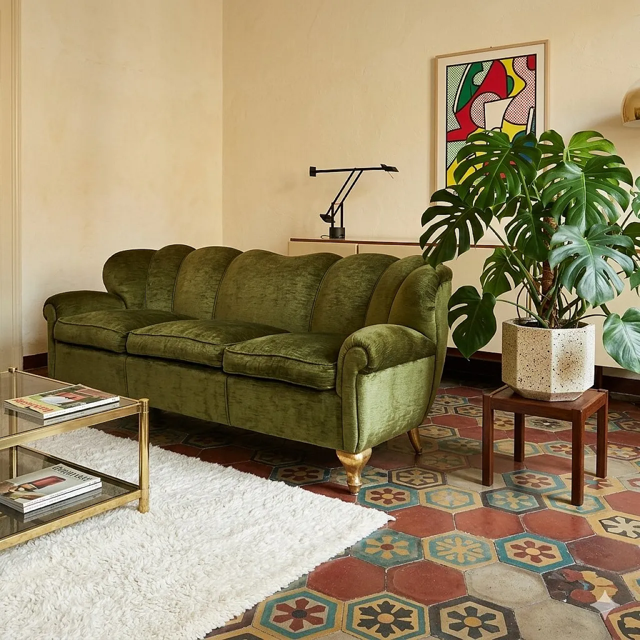 Sofa with spring padding and original fabric, 1950s 2