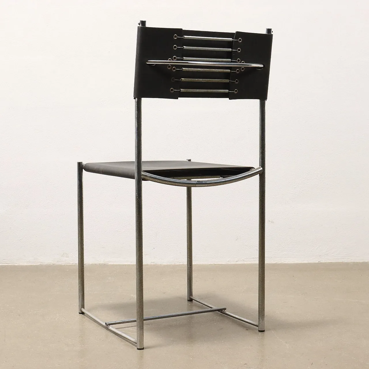 Pair of black leather and chromed metal chairs by Alias, 1980s 6
